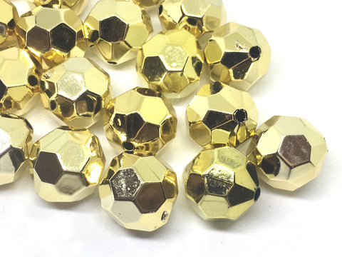 20mm GOLD Beads, Faceted Metallic Circle Beads, big acrylic beads, bracelet necklace earrings, jewelry making, acrylic beads, bubblegum bead