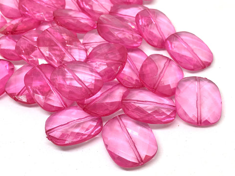 Cushion Cut Pink Beads, translucent beads, 24mm Beads, big acrylic beads, bracelet, necklace, acrylic bangle beads, magenta faceted beads