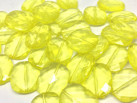 Cushion Cut Yellow Beads, translucent beads, 24mm Beads, big acrylic beads, bracelet, necklace, acrylic bangle beads, yellow faceted beads