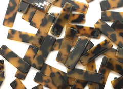 Skinny Tortoise Shell Beads, Rectangle acrylic 35mm Long Earring Necklace pendant bead one hole at top, resin lucite tortoise shell