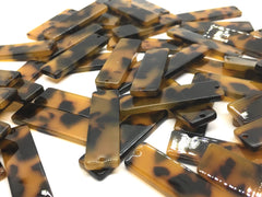 Skinny Tortoise Shell Beads, Rectangle acrylic 35mm Long Earring Necklace pendant bead one hole at top, resin lucite tortoise shell