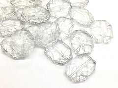 Silver & Clear translucent octagon beads, 33mm beads, silver painted resin beads, lucite beads, jewelry making bracelet earrings, silver
