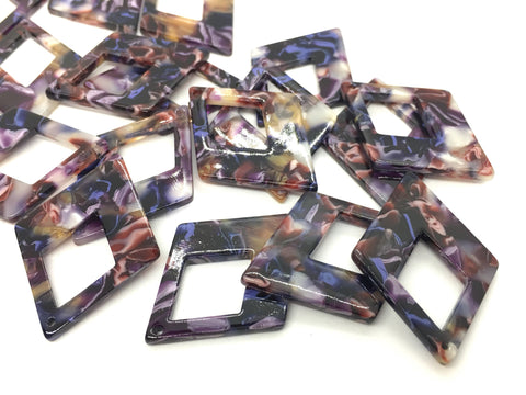 Purple Circus Tortoise Shell Beads, Diamond shape acrylic 37mm Long Earring or Necklace pendant bead, one hole at top, acrylic tortoise shel