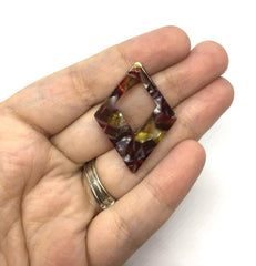 Stormy Sunshine Tortoise Shell Beads, Diamond shape acrylic 37mm Long Earring or Necklace pendant bead, one hole at top, acrylic tortoise