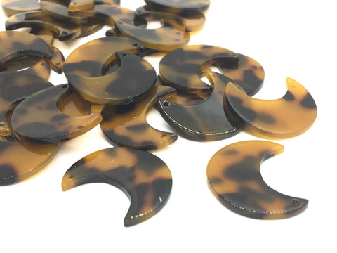 Tortoise Shell Acrylic Blanks Cutout, Crescent Moon blanks, earring bead jewelry making, 30mm jewelry, 1 Hole circle bangle single hole