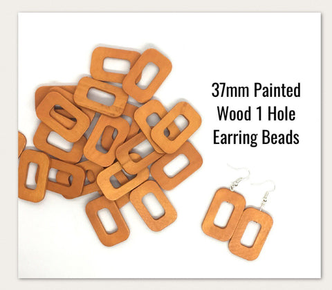 XL burnt orange Painted 37mm Oval Rectangle beads, chunky jewelry earrings, jewelry making, wood big Beads, hippie drop earrings mod boho