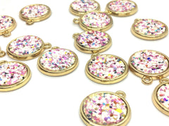 20mm round pendant with 1 hole, white & pink rainbow necklace or earrings, glitter and gold circles, pink earrings, drop simple earrings