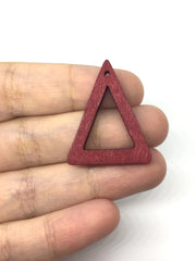 Red wood Painted 32mm triangle beads, chunky jewelry, red earrings, jewelry making, wood big Beads, hippie drop earrings mod boho