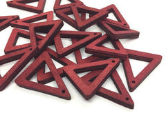 Red wood Painted 32mm triangle beads, chunky jewelry, red earrings, jewelry making, wood big Beads, hippie drop earrings mod boho