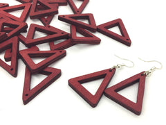 Red wood Painted 32mm triangle beads, chunky jewelry, red earrings, jewelry making, wood big Beads, hippie drop earrings mod boho