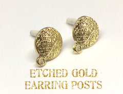 20mm Etched Gold post earring circle blanks, gold round earring, gold stud earring round, gold jewelry, gold dangle earring making