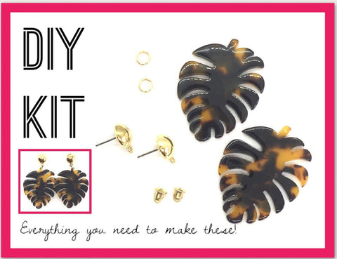 DIY Kit Tortoise Shell Palm Leaf Acrylic & gold , acrylic blanks, palm tree leaves jewelry, resin earrings, lucite plastic earring blanks