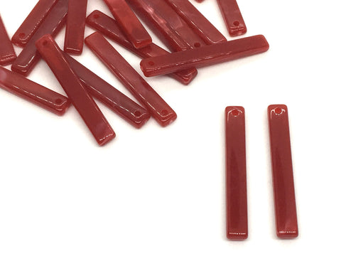 Crimson Red Resin Thin 1 Hole 35mm beads, lucite rectangle pendant, earrings necklace jewelry making, red jewelry skinny acrylic sticks