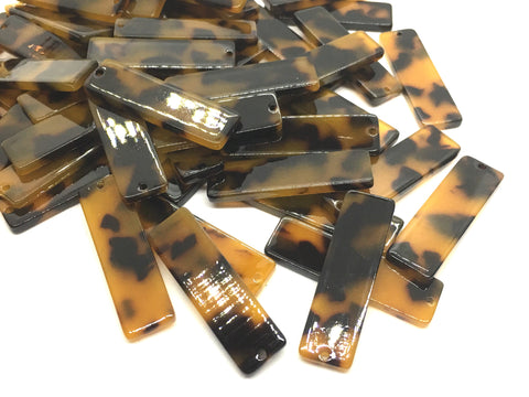 Skinny Tortoise Shell Beads, Rectangle acrylic 35mm Long Earring Necklace pendant bead one hole at top, resin lucite tortoise shell