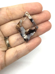 Creamy Cocoa Tortoise Shell Beads, Diamond shape acrylic 37mm Long Earring or Necklace pendant bead, one hole at top, acrylic tortoise shell