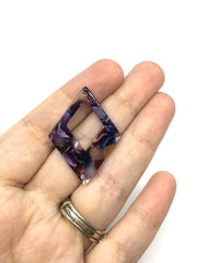 Purple Circus Tortoise Shell Beads, Diamond shape acrylic 37mm Long Earring or Necklace pendant bead, one hole at top, acrylic tortoise shel