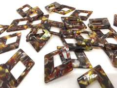 Stormy Sunshine Tortoise Shell Beads, Diamond shape acrylic 37mm Long Earring or Necklace pendant bead, one hole at top, acrylic tortoise