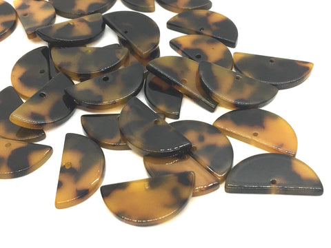 Half Moon Tortoise Shell Beads, Semi circle acrylic 25 x 12mm Earring Necklace pendant bead one hole at top, resin lucite tortoise shell