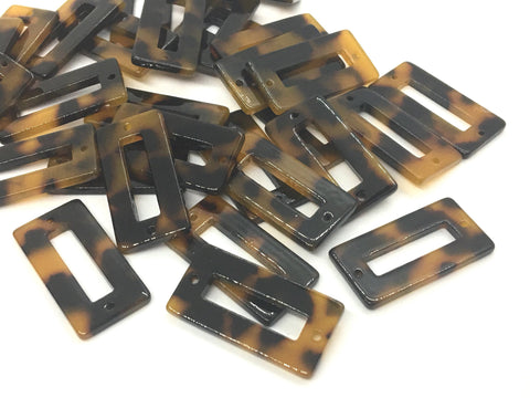 Tortoise Shell Beads, rectangle shape acrylic 31mm Long Earring or Necklace pendant bead, two hole pendant, acrylic tortoise shell, brown