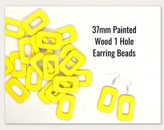 XL yellow Painted 37mm Oval Rectangle beads, chunky jewelry, yellow earrings, jewelry making, wood big Beads, hippie drop earrings mod boho