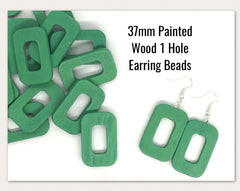 XL green Painted 37mm Oval Rectangle beads, chunky jewelry, green earrings, jewelry making, wood big Beads, hippie drop earrings mod boho