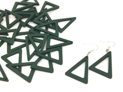 Dark Green Painted 32mm triangle beads, chunky jewelry, green earrings, jewelry making, wood big Beads, hippie drop earrings mod boho