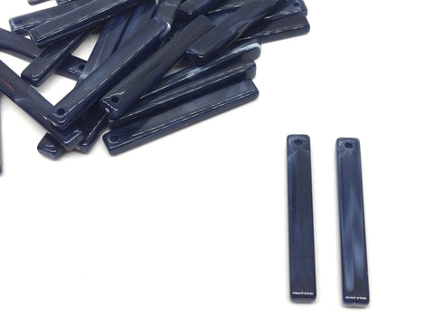 Navy Blue Resin Thin 1 Hole 35mm beads, lucite rectangle pendant, earrings necklace jewelry making, blue jewelry skinny acrylic sticks