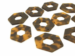 Brown Tortoise Shell Acrylic Blanks Cutout, hexagon blanks, earring pendant jewelry making, 41mm geometric jewelry, 1 Hole necklace tassel