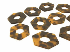 Brown Tortoise Shell Acrylic Blanks Cutout, hexagon blanks, earring pendant jewelry making, 41mm geometric jewelry, 1 Hole necklace tassel