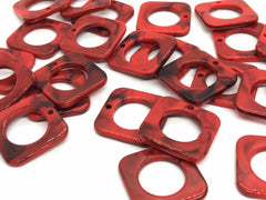 Red Swirl 25mm acrylic beads, chunky craft supplies for jewelry making, geometric necklace earrings, square circle beads, 1 hole blanks