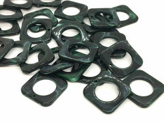 Dark Green 25mm acrylic beads, chunky craft supplies for jewelry making, geometric necklace earrings, square circle beads, 1 hole blanks