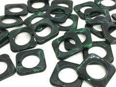 Dark Green 25mm acrylic beads, chunky craft supplies for jewelry making, geometric necklace earrings, square circle beads, 1 hole blanks