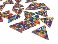 Rainbow Confetti Tortoise Shell Beads, triangle shape acrylic 36x31mm Long Earring or Necklace pendant bead 1 one hole at top colorful pride