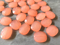 Cushion Cut Peach Beads, coral beads, 24mm Beads, big acrylic beads, bracelet, necklace, acrylic bangle beads, pink coral faceted bead