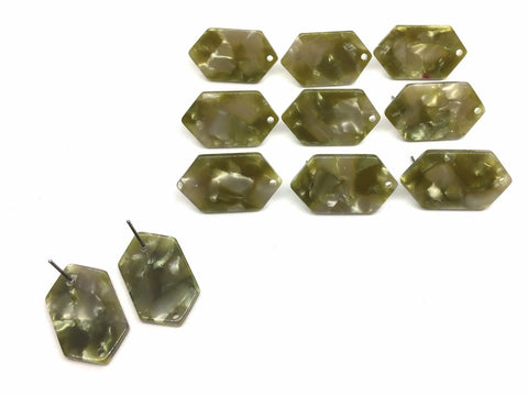 Olive Green Tortoise Shell Acrylic Blanks Cutout, hexagon blanks, earring bead jewelry making, 25mm pierced earring 1 hole earring blanks