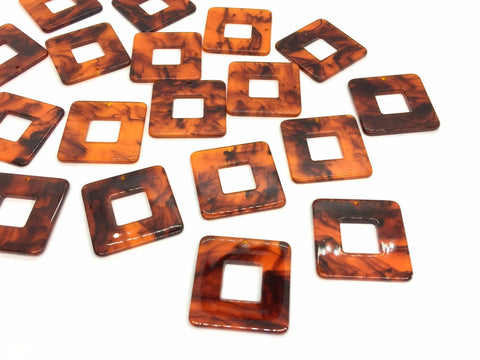 Brown Black Tortoise Shell Acrylic Blanks Cutout, square blanks, earring bead jewelry making, 30mm pierced earring 1 hole earring blanks