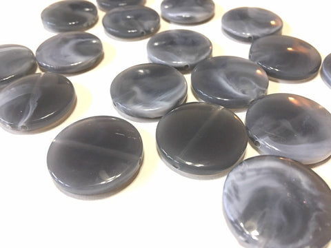 Gray 25mm Round beads, painted beads, circular beads, creamy colorful beads, statement necklace, gray jewelry, large smokey bead