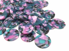 Pink & Aqua blue Acrylic 1 Hole 20mm round circle beads, chunky jewelry earrings, jewelry making, boho hippie drop earring, turquoise purple