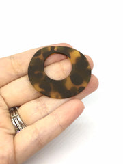 Brown Tortoise Shell Acrylic Blanks Cutout, oblong Circle blanks, earring pendant jewelry making, 42mm circle jewelry, 1 Hole circle bangle