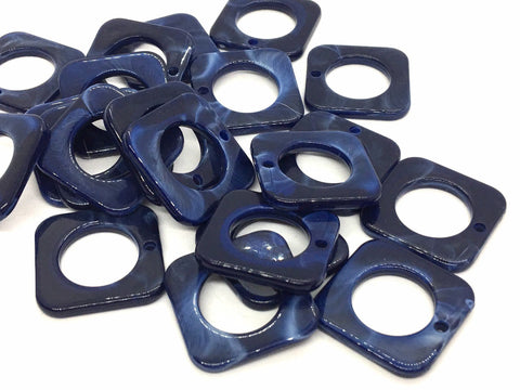 Navy Blue 25mm acrylic beads, chunky craft supplies for jewelry making, geometric necklace earrings, square circle beads, 1 hole blanks