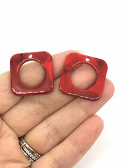 Red Swirl 25mm acrylic beads, chunky craft supplies for jewelry making, geometric necklace earrings, square circle beads, 1 hole blanks