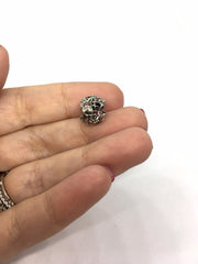 WHOLESALE Antique Silver Charm Beads, 12x10mm rhinestone crystal charms, large hole rondelle with flower, glass rhinestone connector charm