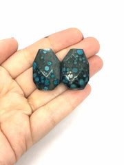 Gray & Blue 28mm nugget Beads, gray blue acrylic painted beads, bangle beads, statement necklace beads, colorful beads gray black