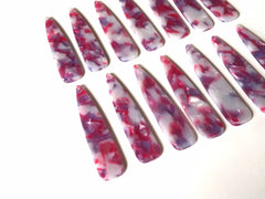 Pink Confetti Tortoise Shell Beads, geometric shape acrylic 56mm Long Earring or Necklace pendant bead 1 one hole at top magenta white