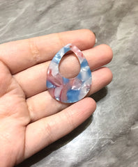 Blue & Pink Cotton Candy Tortoise Shell Beads, Teardrop shape acrylic 38mm Long Earring or Necklace pendant bead, one hole at top, colorful