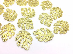 Gold Metal Palm Leaf blanks, monstera earring bead jewelry making 30mm pierced earring 1 hole earring blanks, gold hammered necklace pendant