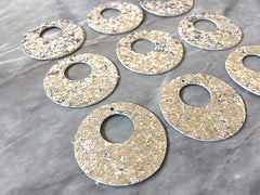 Glitter Round 42mm Circles, silver jewelry DIY blanks, circles for earrings or necklace, round silver earrings, geometric boho rhinestone