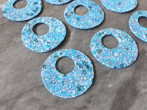 Glitter Round 42mm Circles, blue jewelry DIY blanks, circles for earrings or necklace, round blue earrings, geometric boho rhinestone