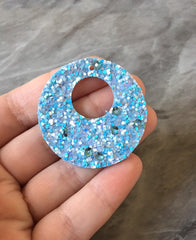 Glitter Round 42mm Circles, blue jewelry DIY blanks, circles for earrings or necklace, round blue earrings, geometric boho rhinestone