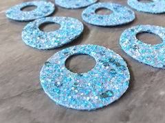 Glitter Round 42mm Circles, blue jewelry DIY blanks, circles for earrings or necklace, round blue earrings, geometric boho rhinestone